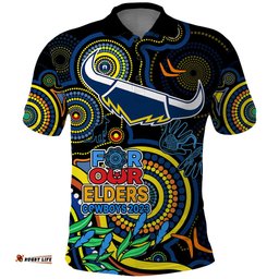 Custom Cowboys Rugby Aboriginal Art Polo Shirt NAIDOC Indigenous Tribal