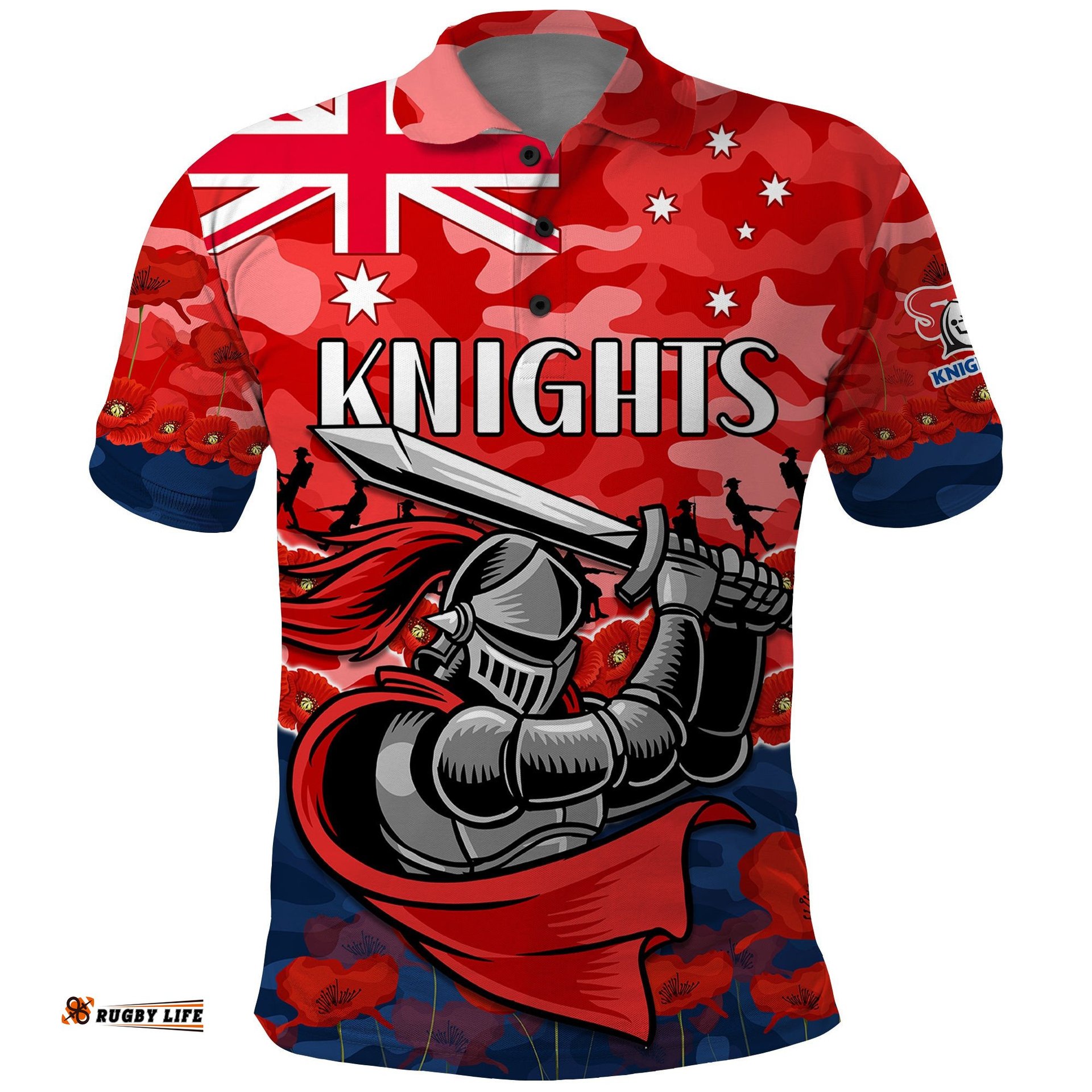 Knights Rugby ANZAC Polo Shirt Lest We Forget
