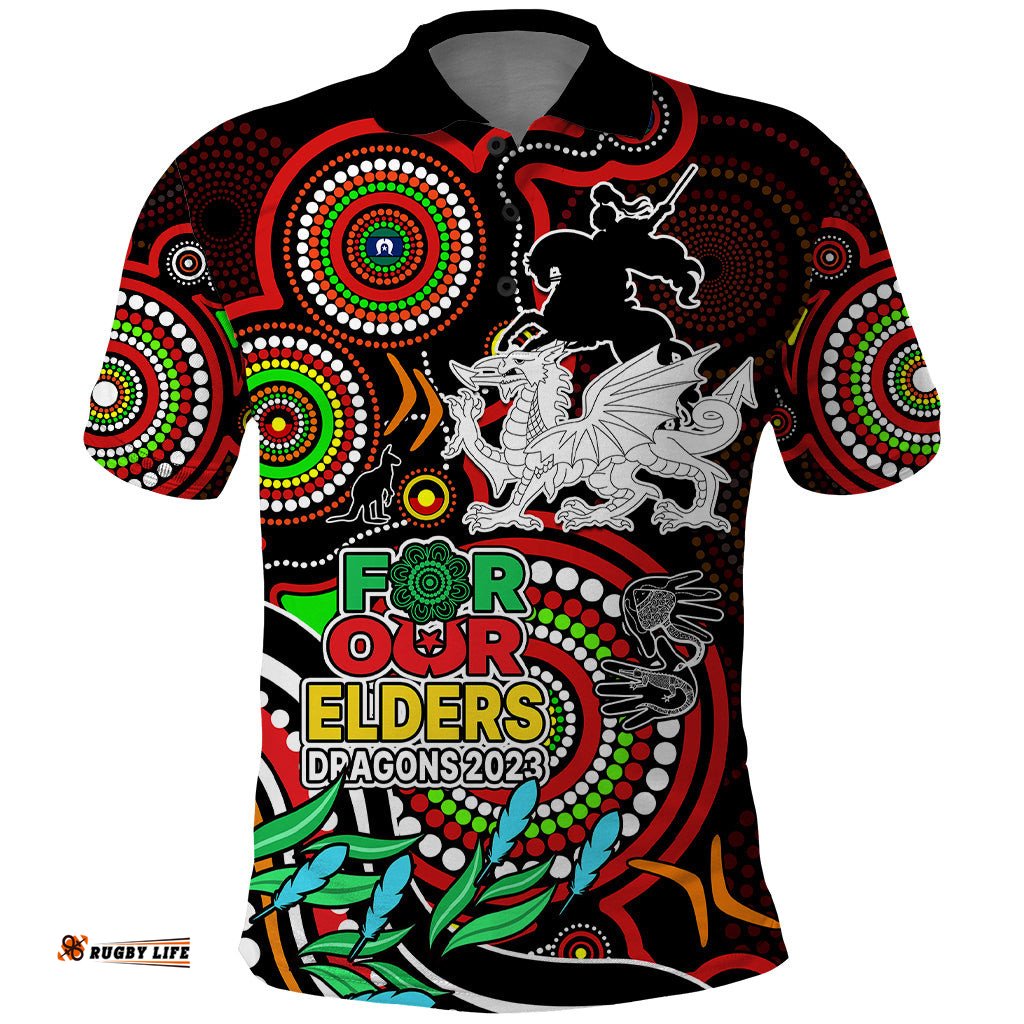 Dragons Rugby Aboriginal Art Polo Shirt NAIDOC Indigenous Tribal