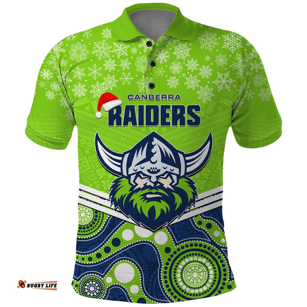 Custom Raiders Rugby Christmas Polo Shirt Merry Xmas 2023 Mix Aboriginal Art