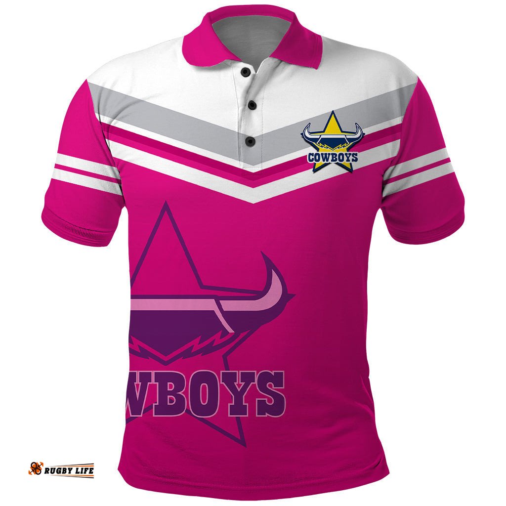 Custom Text And Number Cowboys Rugby 2023 Polo Shirt Sporty Style Pink