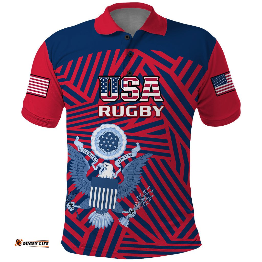 Personalised United States Rugby Polo Shirt USA Go Eagles Pacific 2023