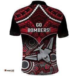 Essendon Football Polo Shirt Bombers Aboriginal Mix Polynesian Pattern