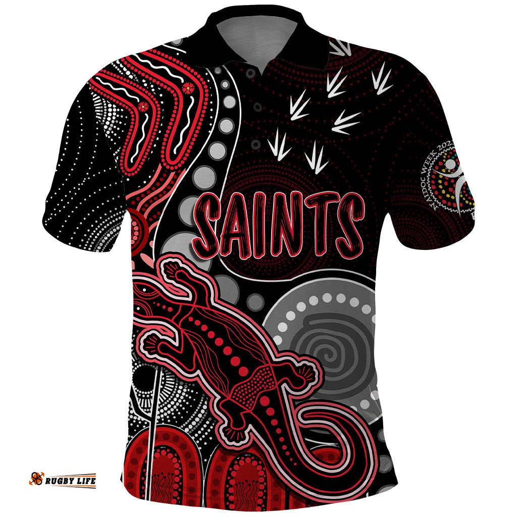 Personalised NAIDOC Week 2023 AFL Saints Polo Shirt Aboriginal Dot Art Lizard Mix Boomerang