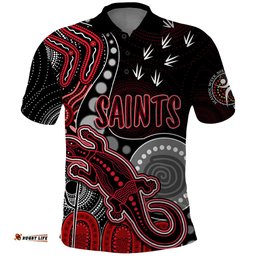 Personalised NAIDOC Week 2023 AFL Saints Polo Shirt Aboriginal Dot Art Lizard Mix Boomerang