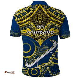 Cowboys Rugby Polo Shirt Aboriginal Mix Polynesian Pattern