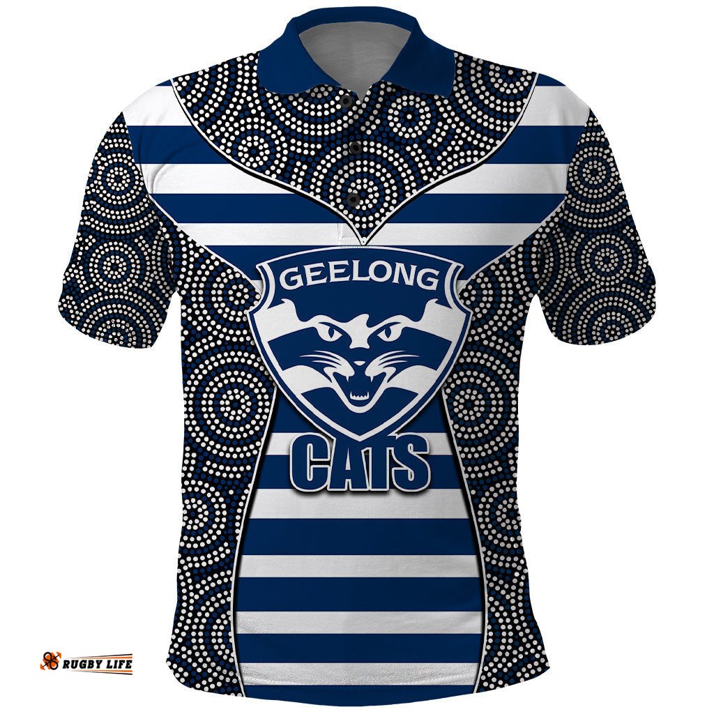 AFL - Cats Polo Shirt Mix Dot Aboriginal