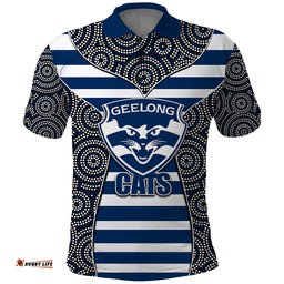 AFL - Cats Polo Shirt Mix Dot Aboriginal