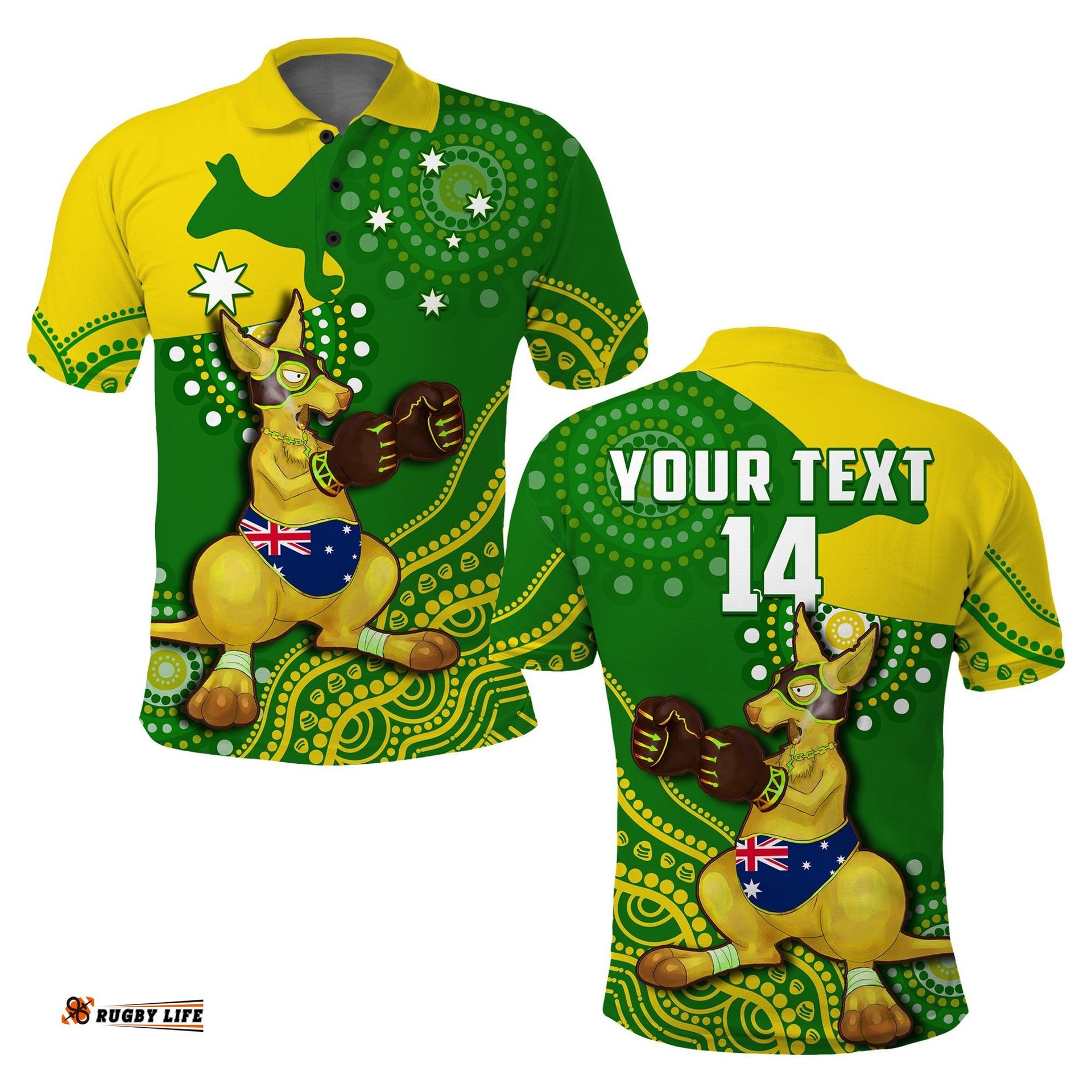 Custom Text And Number Australia Polo Shirt Boxing Kangaroo Indigenous National Color Art Amazing Aussie