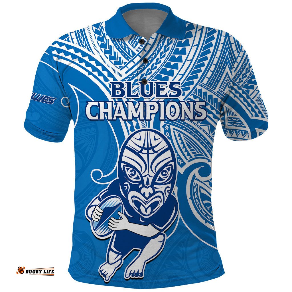 Blues Super Rugby Polo Shirt Kahurangi Go Champions 2023