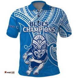 Blues Super Rugby Polo Shirt Kahurangi Go Champions 2023