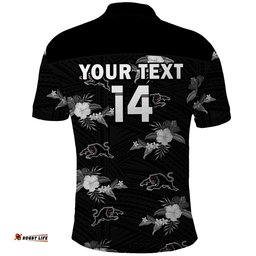 Custom Text And Number Panthers Rugby Polo Shirt Polynesian Tribal Mix Tropical Hawaiian Style