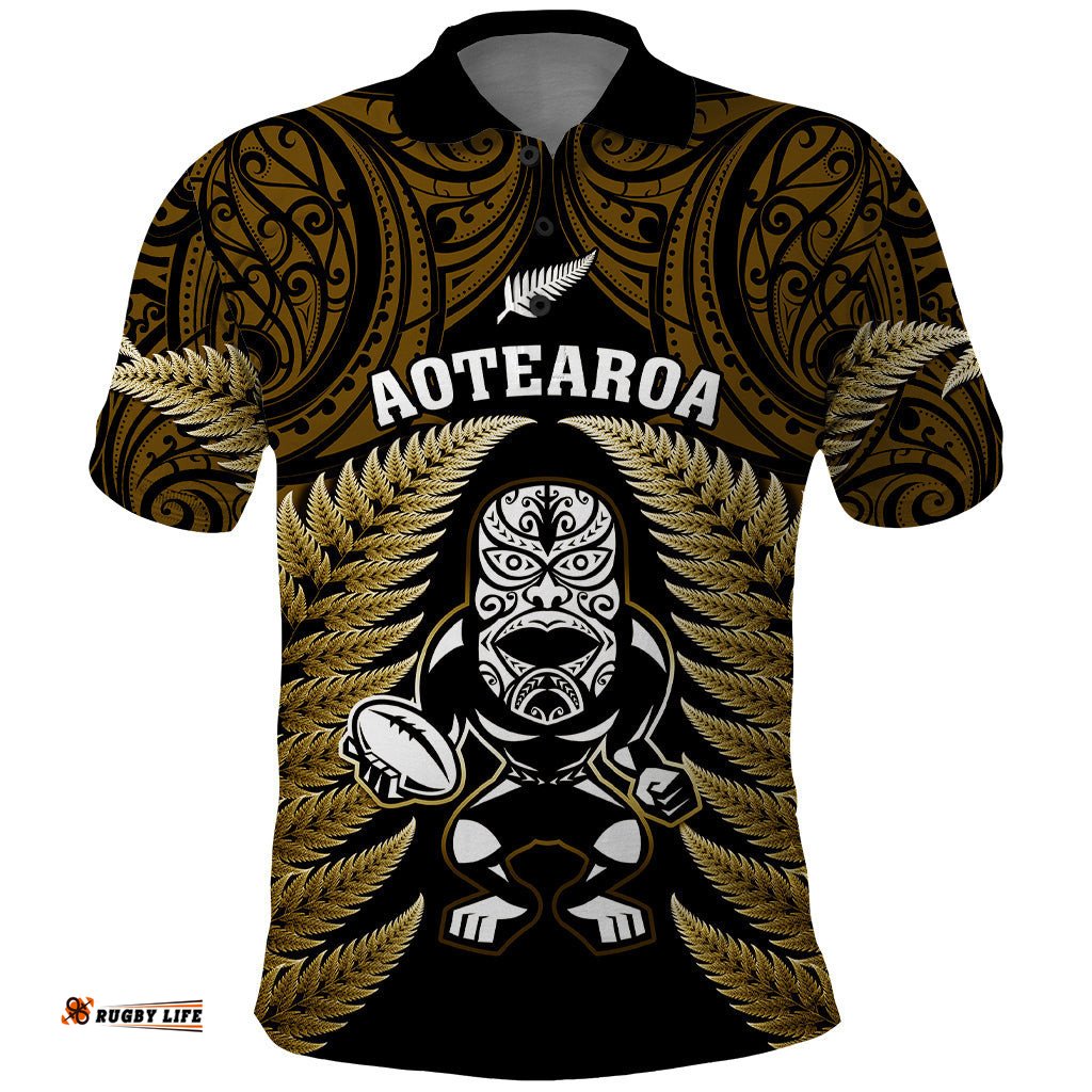 New Zealand Aotearoa Rugby Polo Shirt NZ Tiki With Maori Fern World Cup Gold Version