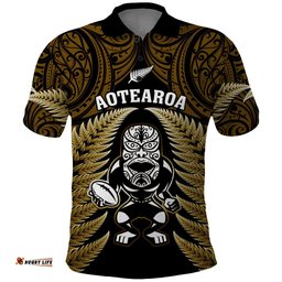 New Zealand Aotearoa Rugby Polo Shirt NZ Tiki With Maori Fern World Cup Gold Version