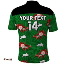 Custom Text And Number Rabbitohs Rugby Polo Shirt Polynesian Tribal Mix Tropical Hawaiian Style