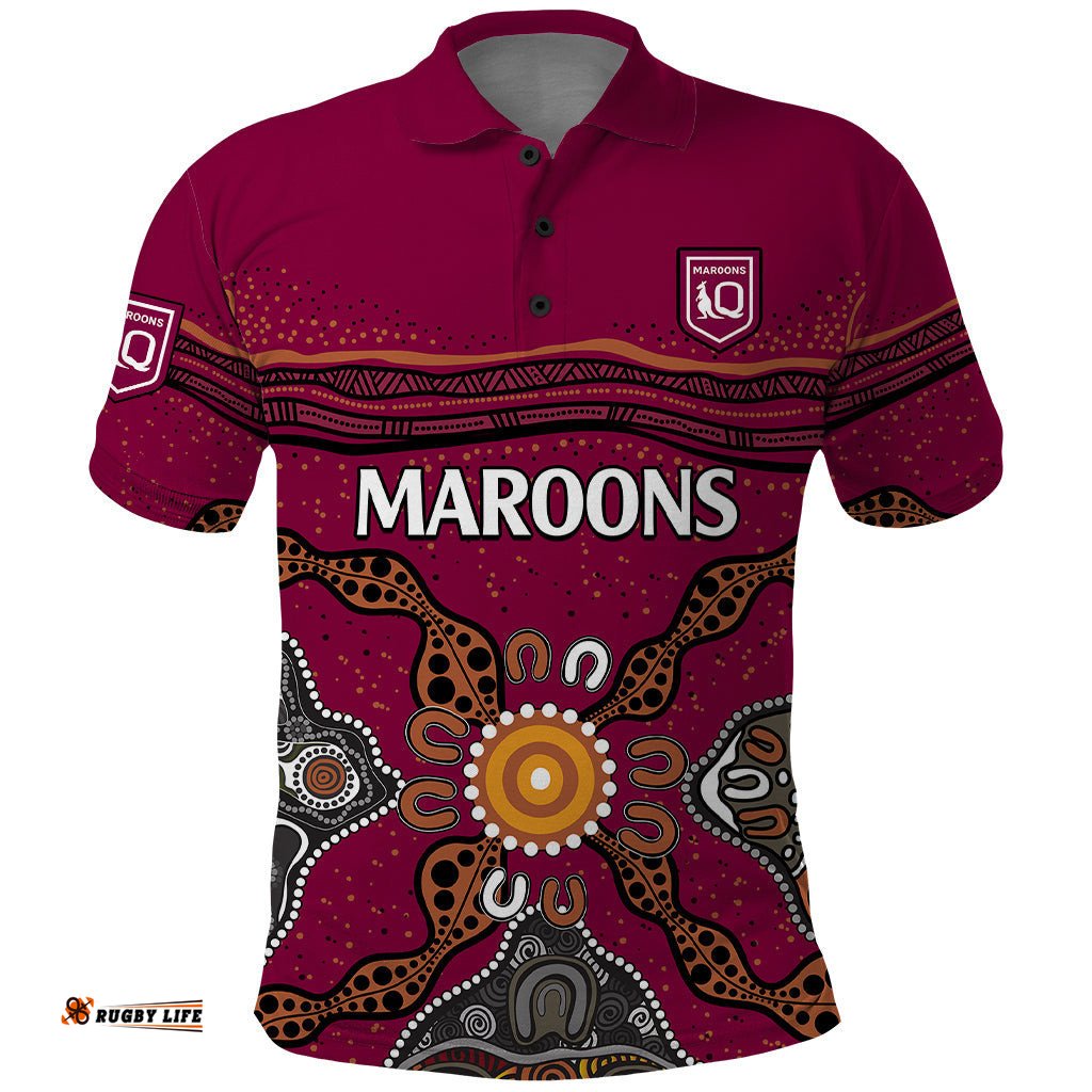 Custom Text And Number QLD Maroons Rugby Polo Shirt Queensland Aboriginal Origin