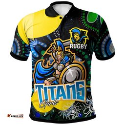 NRLW Titans Rugby Polo Shirt - Custom Titans Rugby Aboriginal Dot Painting Player And Number Woman Polo Shirt Amazing Aussie