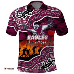 Custom Personalised Anzac Day NRL - Sea Eagles Polo Shirt Aboriginal Lizard Patterns