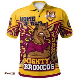 Broncos Rugby Polo Shirt - Custom HOME OF THE MIGHTY BRONCOS Aboriginal Patterns Polo Shirt Amazing Aussie
