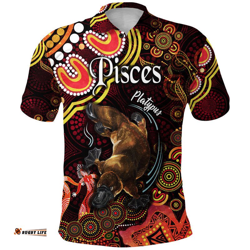 Australian Astrology Polo Shirt Pisces Platypus Zodiac Aboriginal Vibes - Red Amazing Aussie