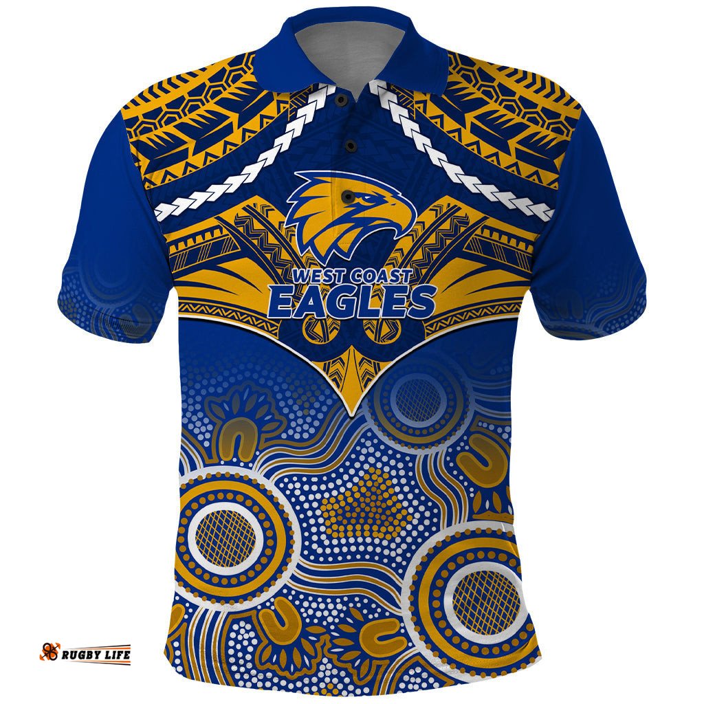 Personalised West Coast Football Polo Shirt Eagles Aboriginal Mix Polynesian Pattern