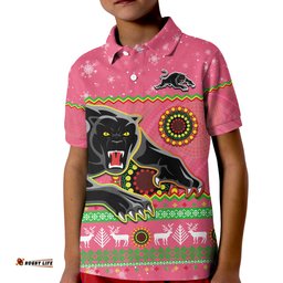 Custom Personalised Panthers Christmas Polo Shirt Aboriginal Pattern Penrith Pink Version Amazing Aussie