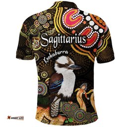 Australian Astrology Polo Shirt Sagittarius Kookaburra Zodiac Aboriginal Vibes - Gold Amazing Aussie