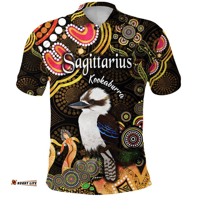 Australian Astrology Polo Shirt Sagittarius Kookaburra Zodiac Aboriginal Vibes - Gold Amazing Aussie
