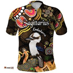 Australian Astrology Polo Shirt Sagittarius Kookaburra Zodiac Aboriginal Vibes - Gold Amazing Aussie