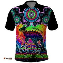 Personalised Australia Aries Kangaroo Zodiac Polo Shirt Auz Astrology Aboriginal - Rainbow