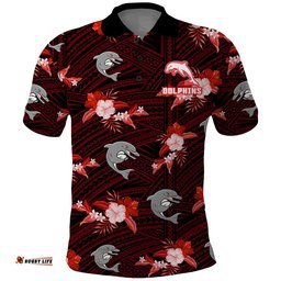 Custom Text And Number Dolphins Rugby Polo Shirt Polynesian Tribal Mix Tropical Hawaiian Style