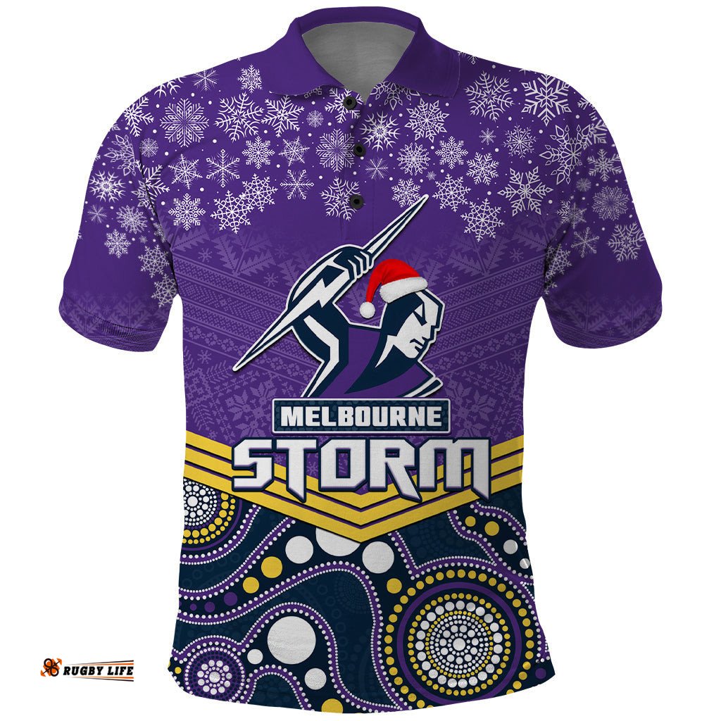 Custom Storm Rugby Christmas Polo Shirt Merry Xmas 2023 Mix Aboriginal Art