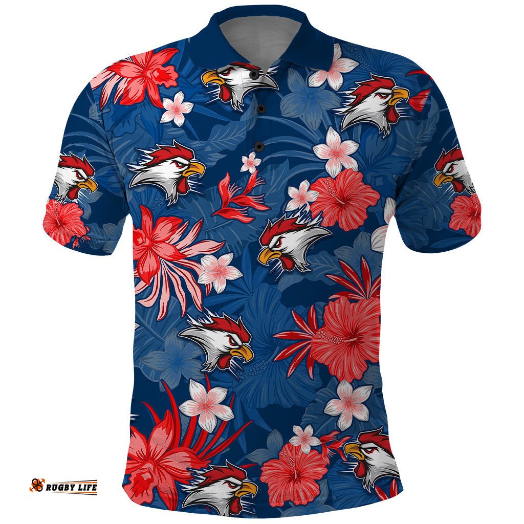 Custom Roosters Rugby Polo Shirt Beautiful Floral Pattern Spring Summer Vibe