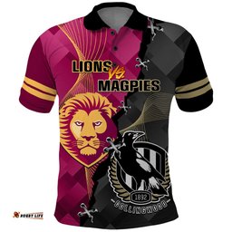 Collingwood And Lions Football Polo Shirt 2023 Grand Final Magpies Brisbane Together