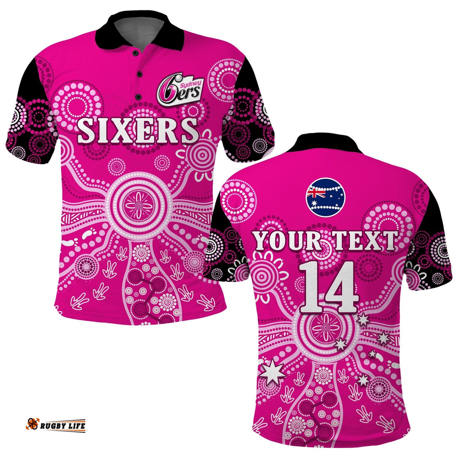 Custom Text And Number Sydney Sixers Polo Shirt Cricket Indigenous Australian Art Ver.01 Amazing Aussie