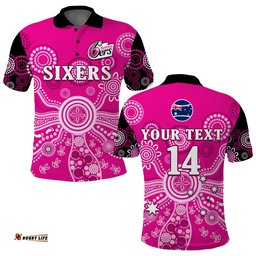 Custom Text And Number Sydney Sixers Polo Shirt Cricket Indigenous Australian Art Ver.01 Amazing Aussie