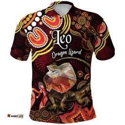 Custom Personalised Australian Astrology Polo Shirt Leo Dragon Lizard Zodiac Aboriginal Vibes - Red Amazing Aussie