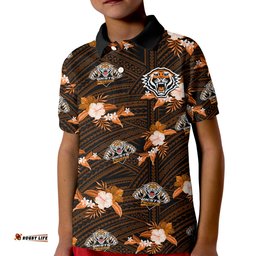 Custom Text And Number Wests Tigers Rugby Polo Shirt Polynesian Tribal Mix Tropical Hawaiian Style