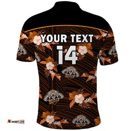 Custom Text And Number Wests Tigers Rugby Polo Shirt Polynesian Tribal Mix Tropical Hawaiian Style