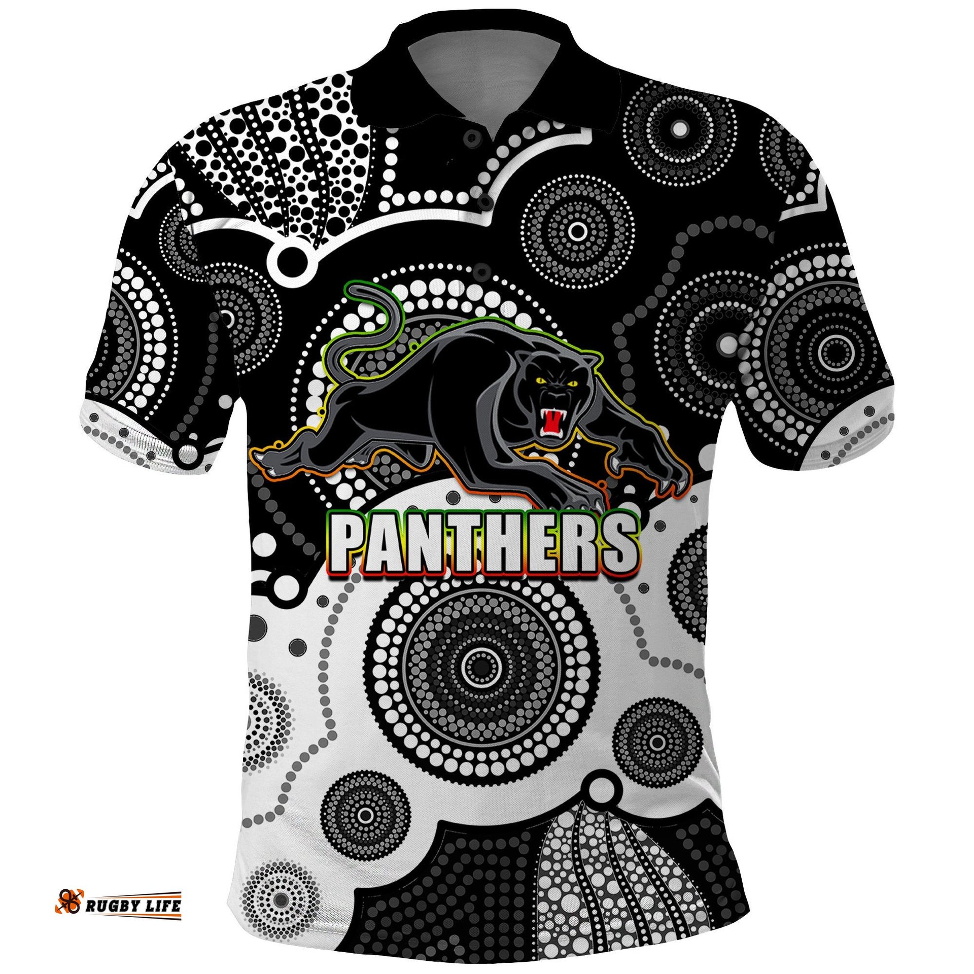 Custom Personalised And Number Panthers NRL Polo Shirt Aboriginal Patterns