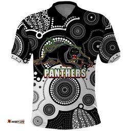 Custom Personalised And Number Panthers NRL Polo Shirt Aboriginal Patterns