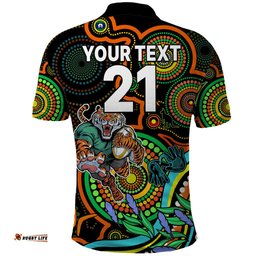 Custom Tigers Rugby Aboriginal Art Polo Shirt NAIDOC Indigenous Tribal