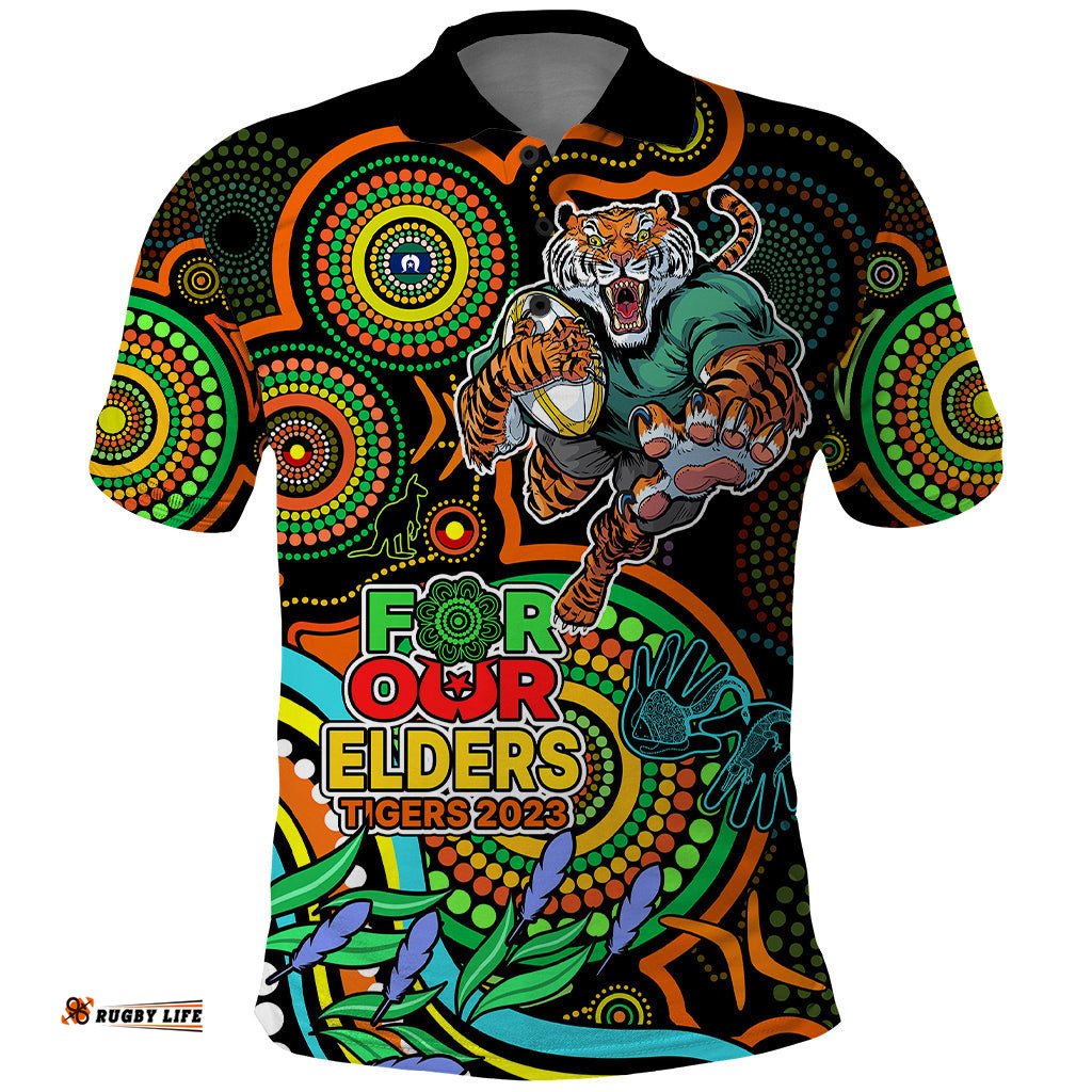 Custom Tigers Rugby Aboriginal Art Polo Shirt NAIDOC Indigenous Tribal