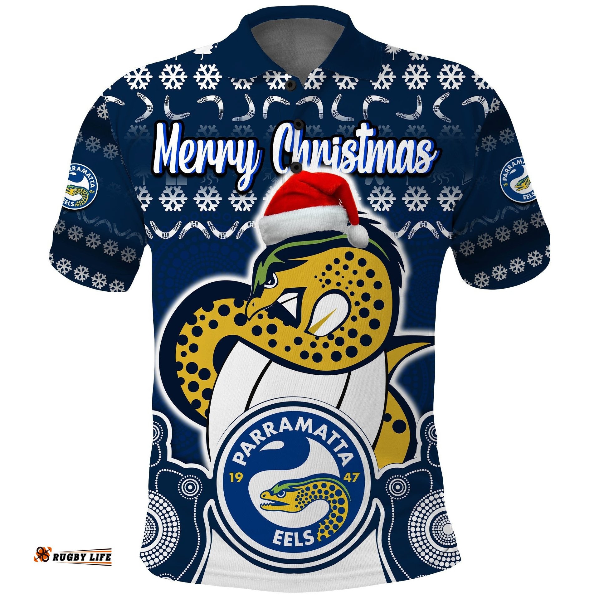 Parramatta Eels Christmas Vibe With Aboriginal Dot Panting Style Polo Shirt Amazing Aussie