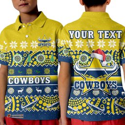 Custom Personalised Cowboys Christmas Polo Shirt Aboriginal Art Merry Xmas Amazing Aussie