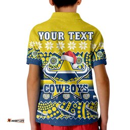 Custom Personalised Cowboys Christmas Polo Shirt Aboriginal Art Merry Xmas Amazing Aussie