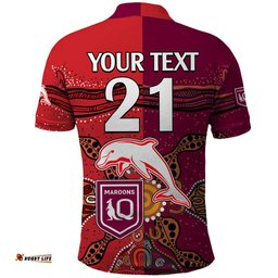 Custom Text And Number NRL Dolphins Combine Queensland Origin Polo Shirt Aboriginal 2023