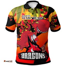NRLW St.George Rugby Polo Shirt - Custom Cute Dragons with Aboriginal Dot Painting Style Player And Number Woman Polo Shirt Amazing Aussie