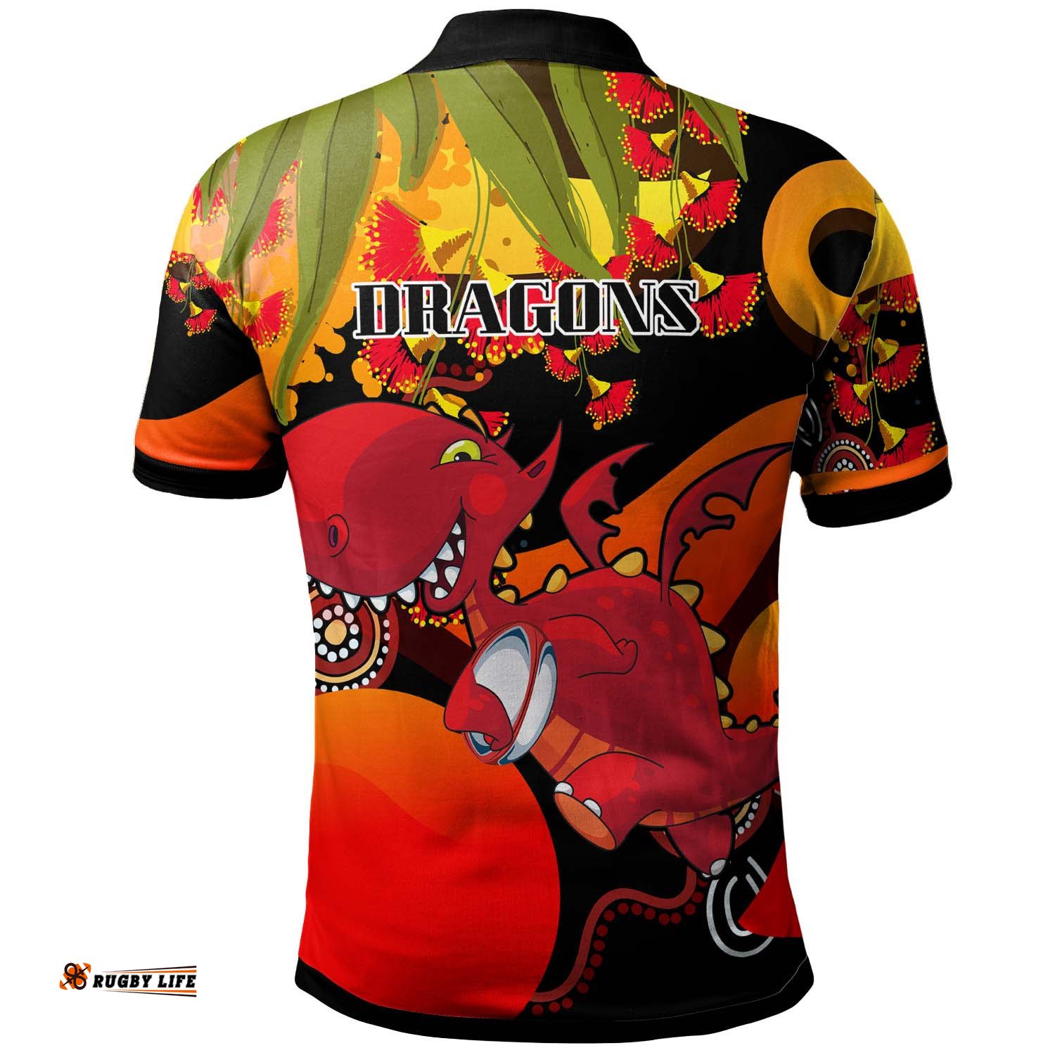 NRLW St.George Rugby Polo Shirt - Custom Cute Dragons with Aboriginal Dot Painting Style Player And Number Woman Polo Shirt Amazing Aussie