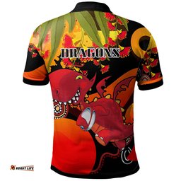 NRLW St.George Rugby Polo Shirt - Custom Cute Dragons with Aboriginal Dot Painting Style Player And Number Woman Polo Shirt Amazing Aussie